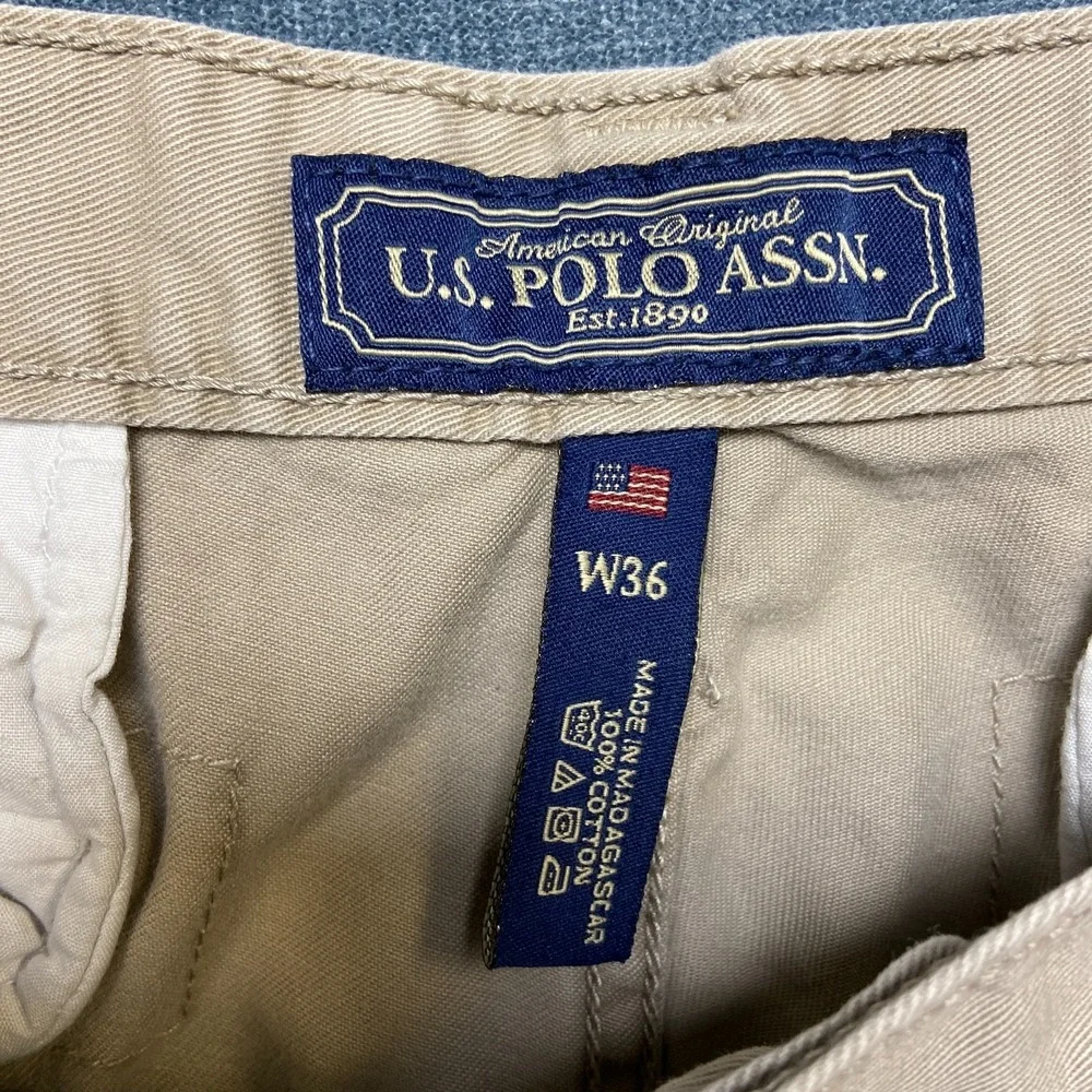 U.S. Polo Assn Cargo Shorts Mens 36 Khaki Cotton Flat Front Slash Pockets Hiking
